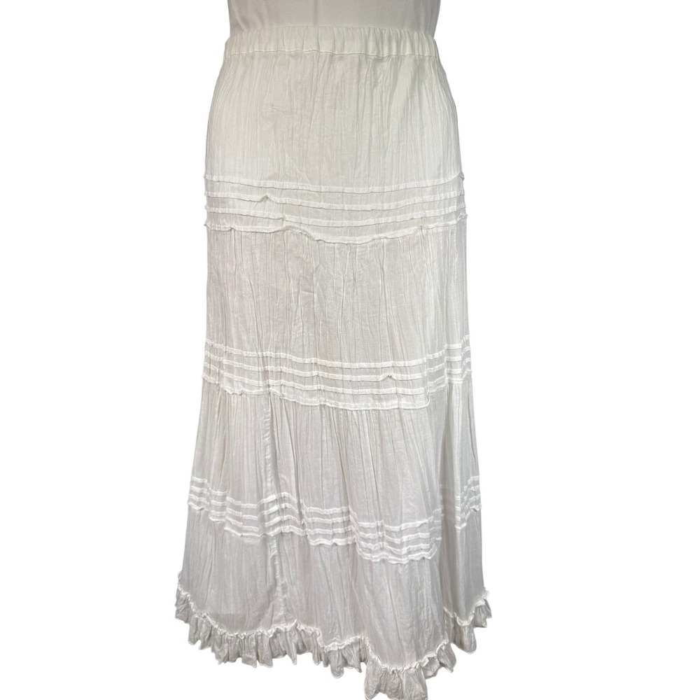 Chico's Lola White Tiered Crinkle Maxi Skirt Cotton Size 2 L Optic White New